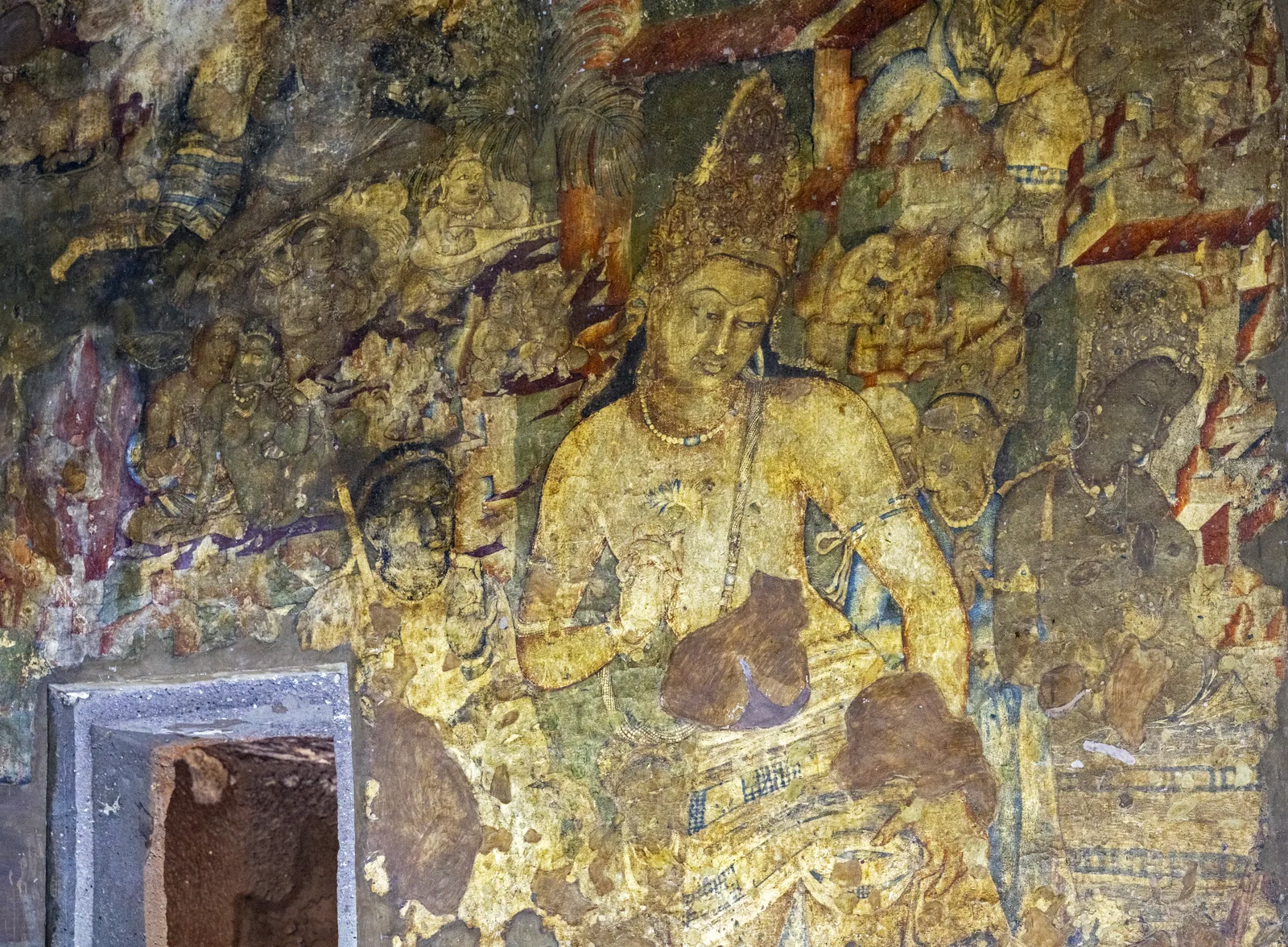 Wall painting in Cave 1 at Ajanta in Maharashtra