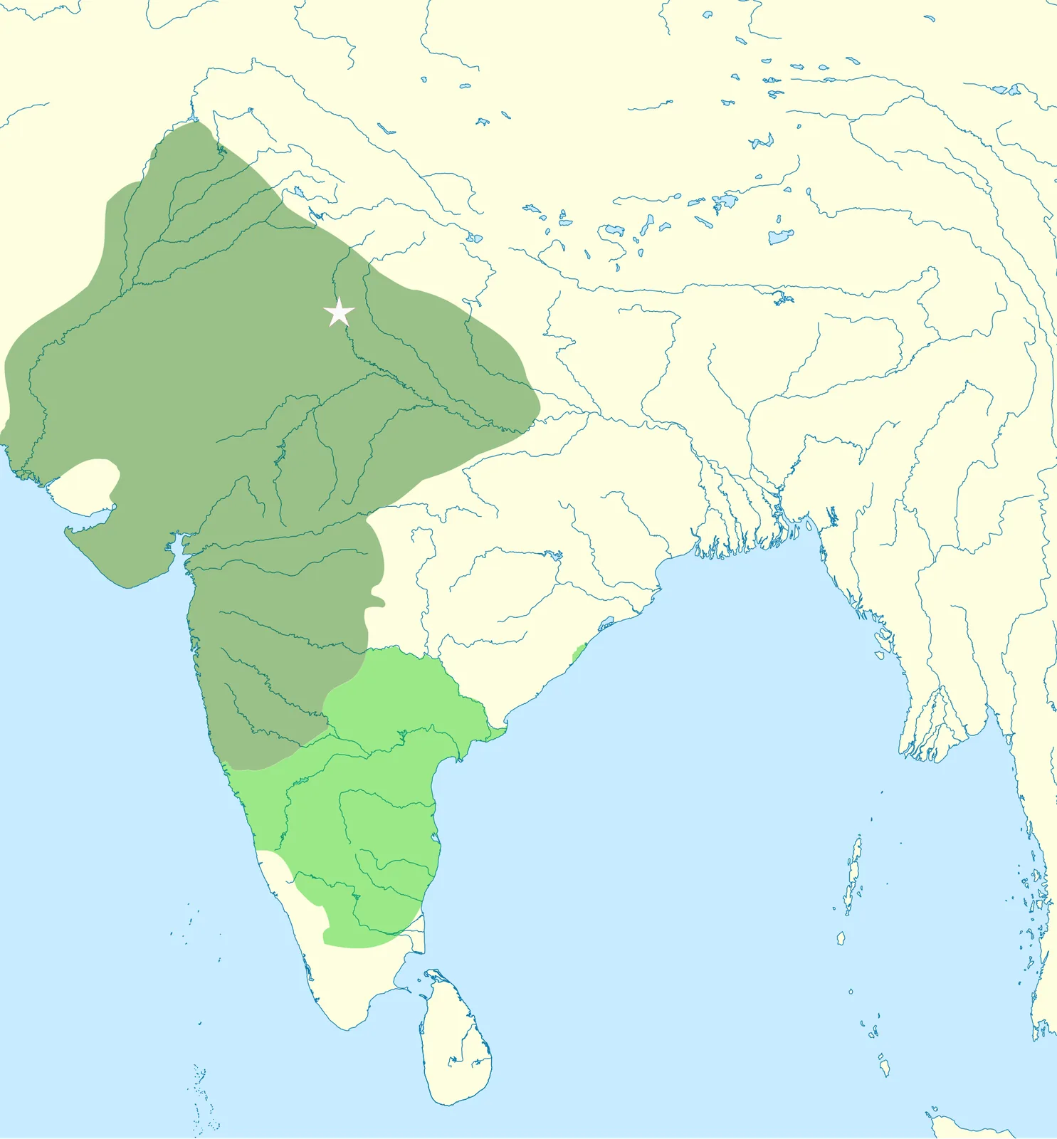 Reconstruction map of the Delhi Sultanate under the Khalji dynasty showing core territory and southern dependencies