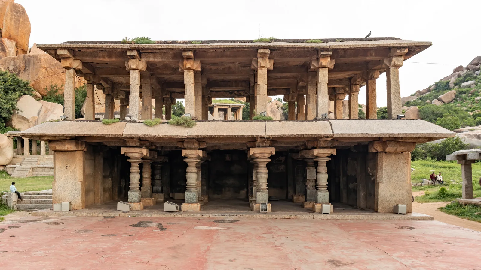 Pillared structures along the historic Hampi Bazaar at Vijayanagara