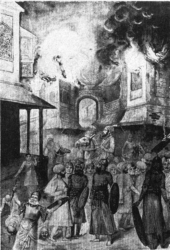 Twentieth-century historical illustration representing Shivaji's sack of Surat