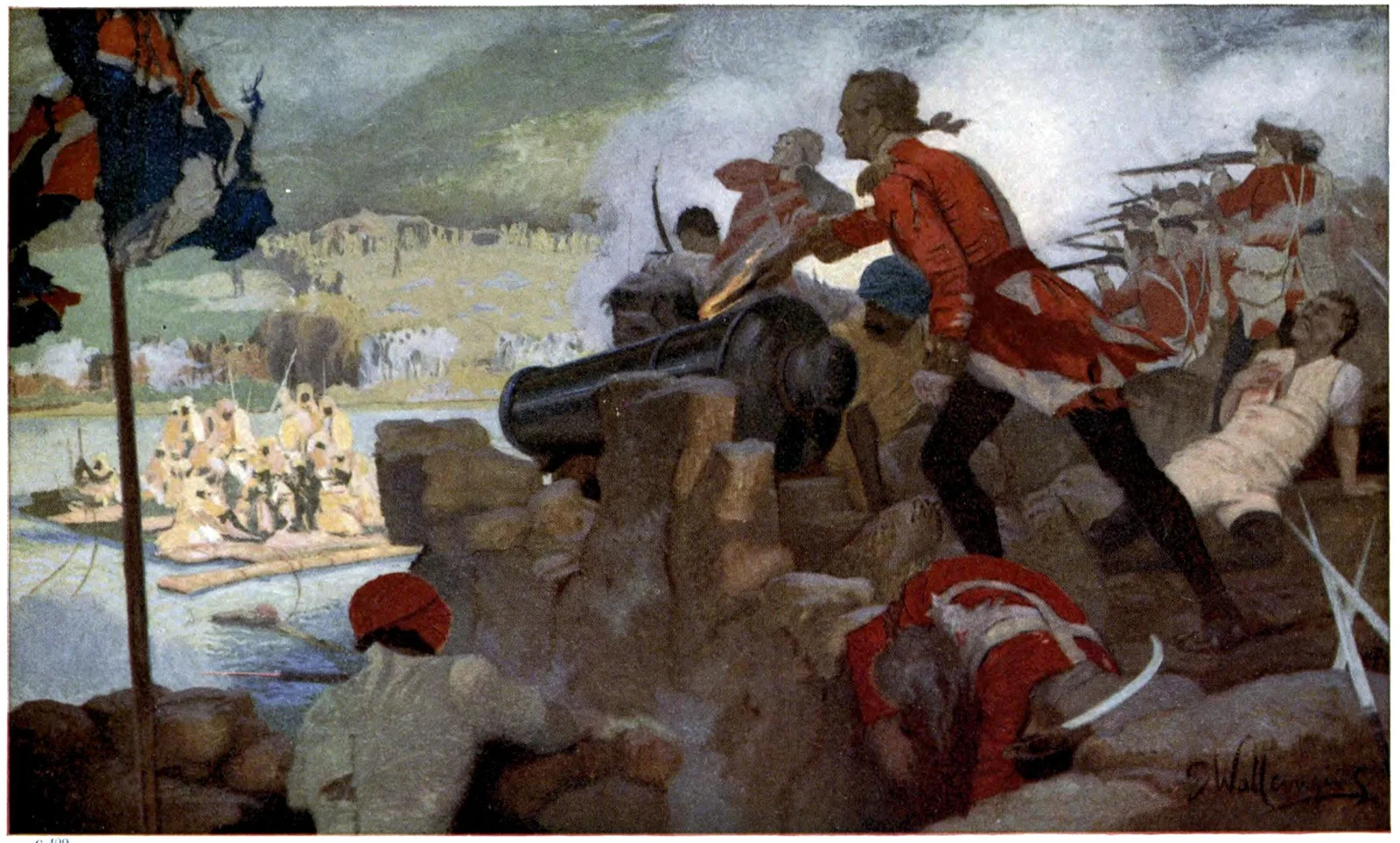 1913 illustration representing Robert Clive during the Siege of Arcot