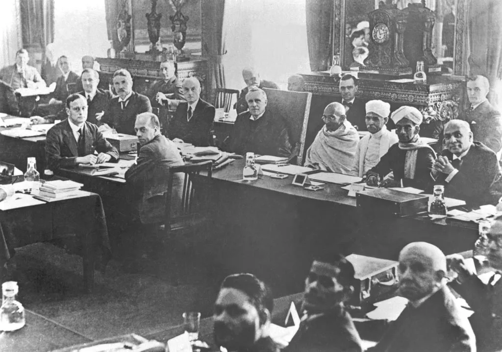 Mahatma Gandhi at a Round Table Conference subcommittee meeting in London in 1931