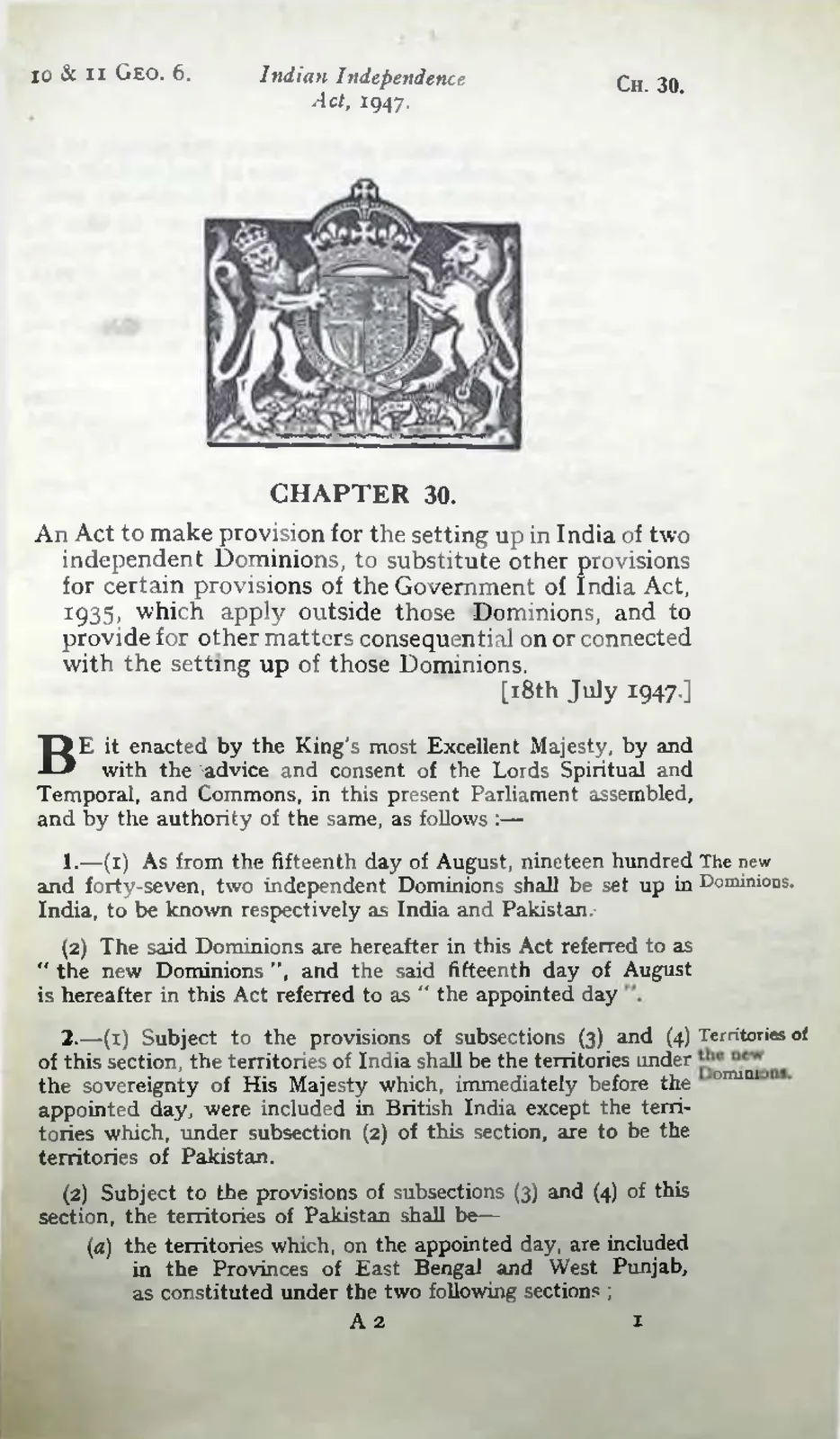 First page of the Indian Independence Act 1947