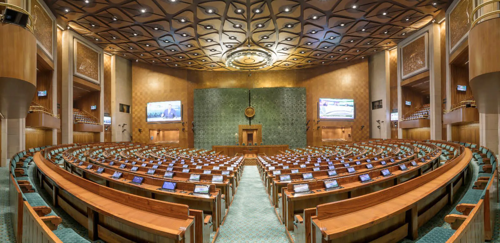 Lok Sabha chamber in the New Parliament building in New Delhi