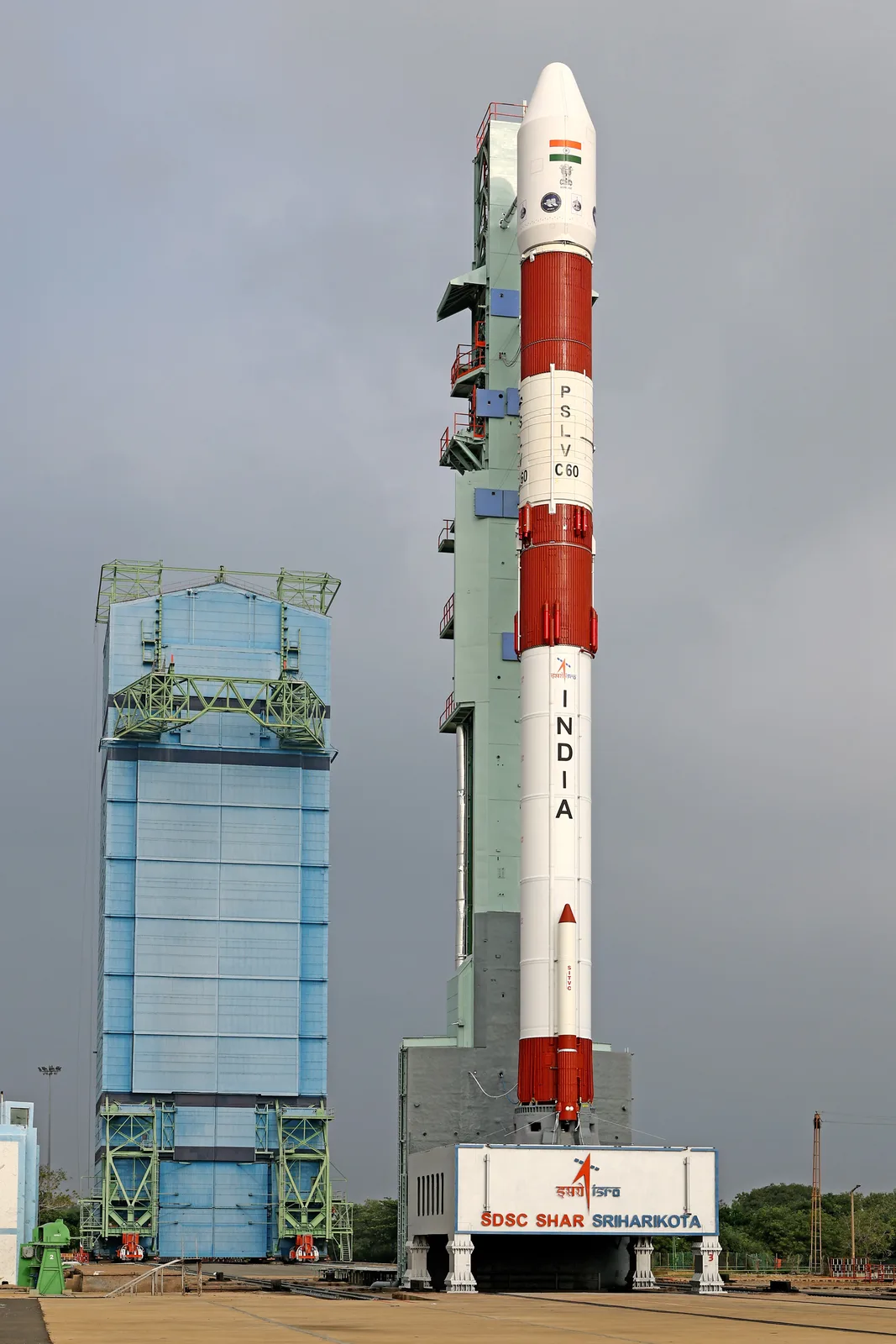 PSLV-C60 carrying the SpaDeX mission on the First Launch Pad at Satish Dhawan Space Centre in December 2024