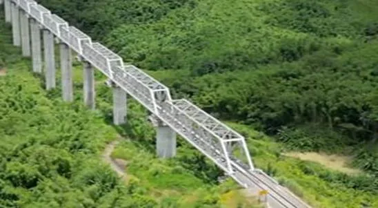 Bridge No. 144 on the Bairabi–Sairang railway line across Mizoram's hilly terrain