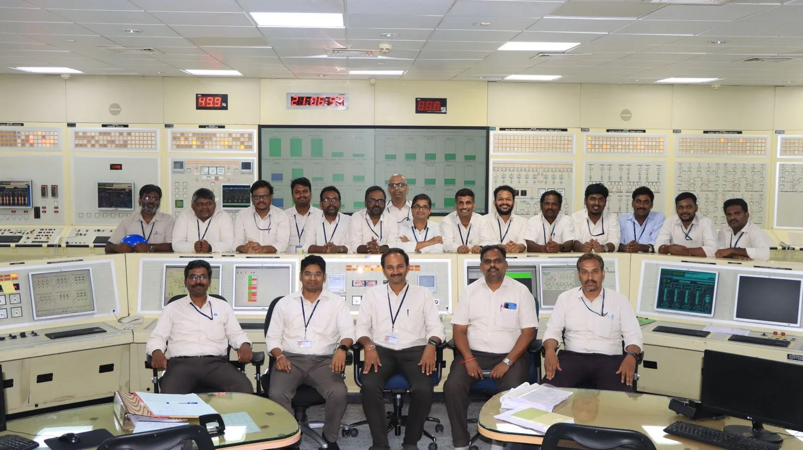 Scientists and engineers in the Prototype Fast Breeder Reactor control room at Kalpakkam following first criticality in April 2026