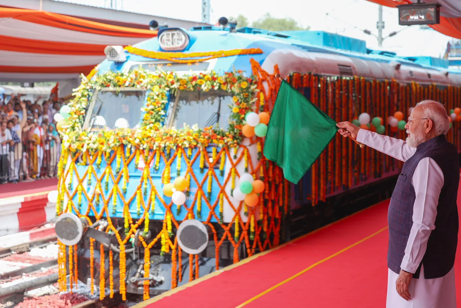 India’s first hydrogen-powered passenger train is flagged off between Jind and Sonipat at Jind railway station on 17 July 2026