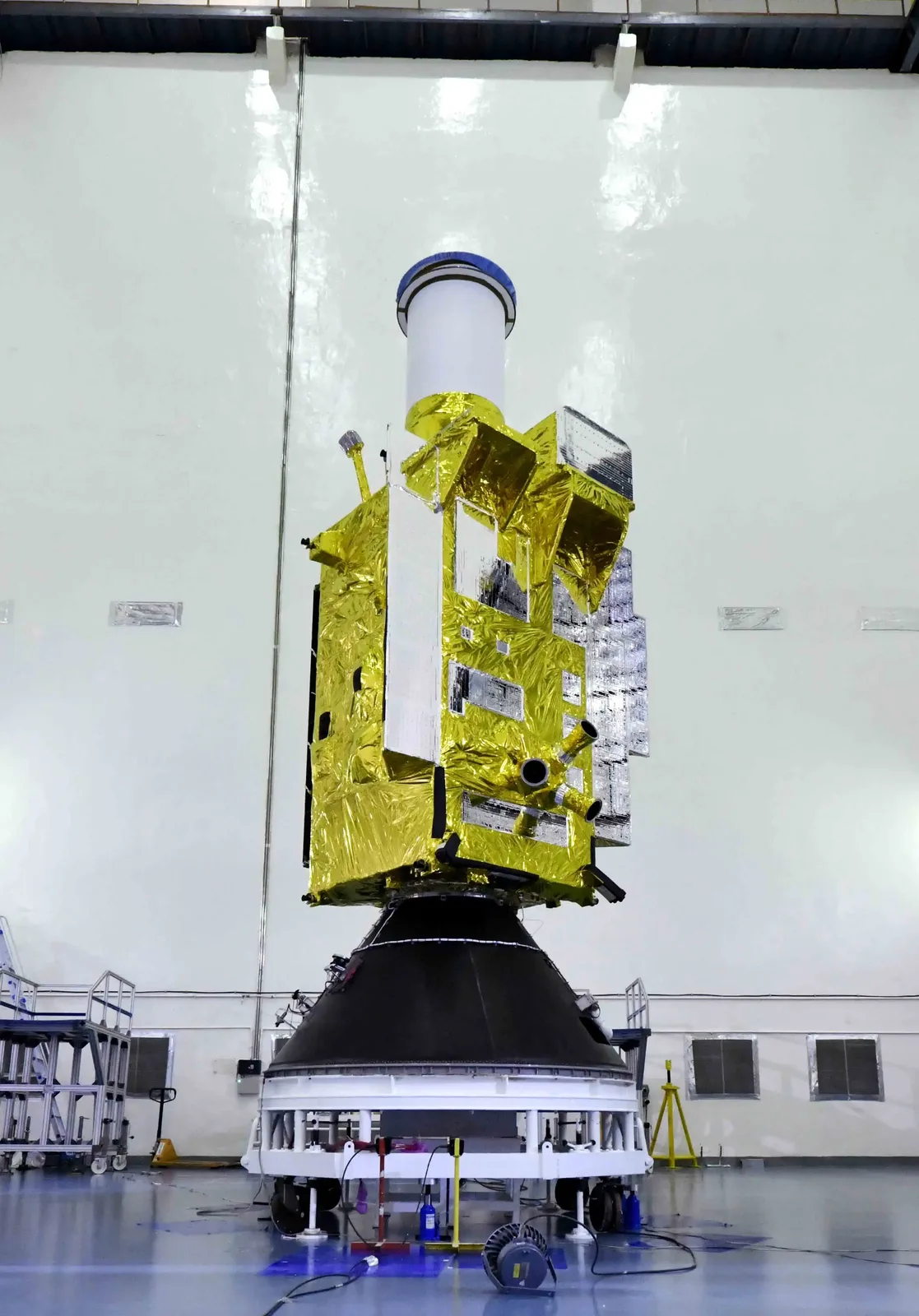 EOS-05, also known as GISAT-1A, before encapsulation for the GSLV-F17 mission in 2026