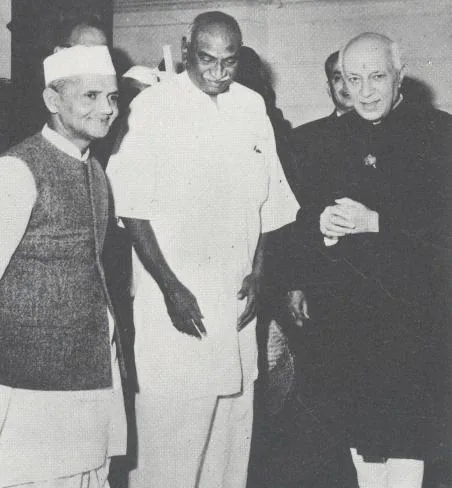Death of Lal Bahadur Shastri dies in Tashkent: Archival photograph of Jawaharlal Nehru, Lal Bahadur Shastri and K. Kamaraj taken before 1955, a decade before Shastri's death in Tashkent in January 1966. Does not depict the event of his death.