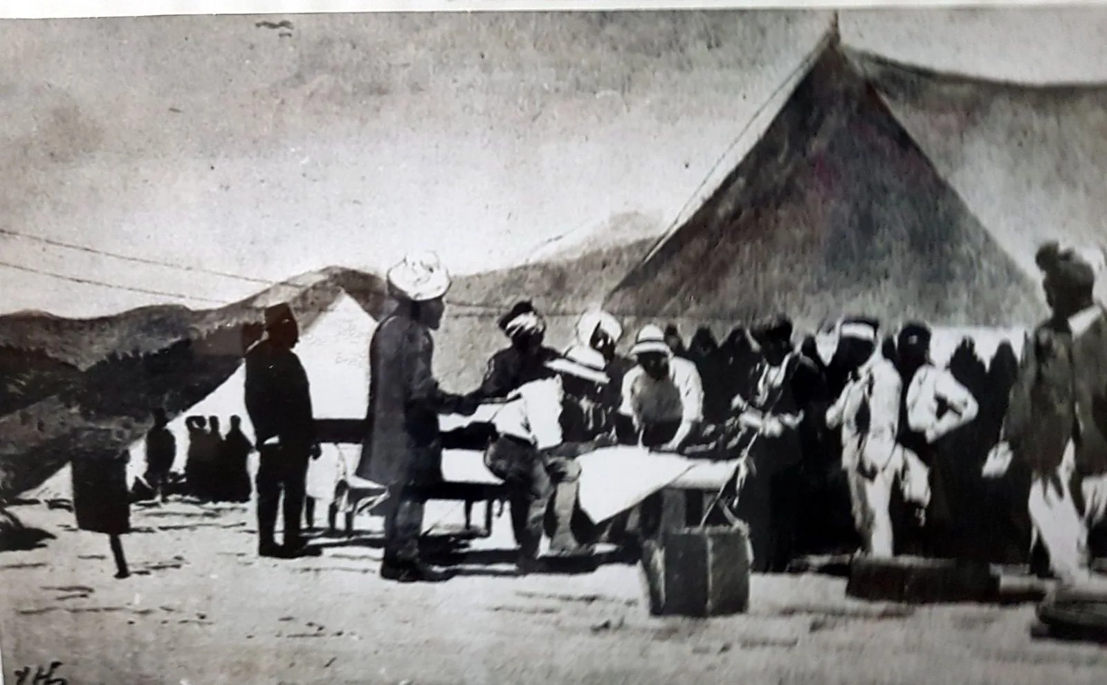 In India, the 1905 Kangra earthquake hits the Kangra valley, kills 20,000, and destroys most…: Relief camp photographed in the aftermath of the April 1905 Kangra earthquake; not footage of the quake itself.