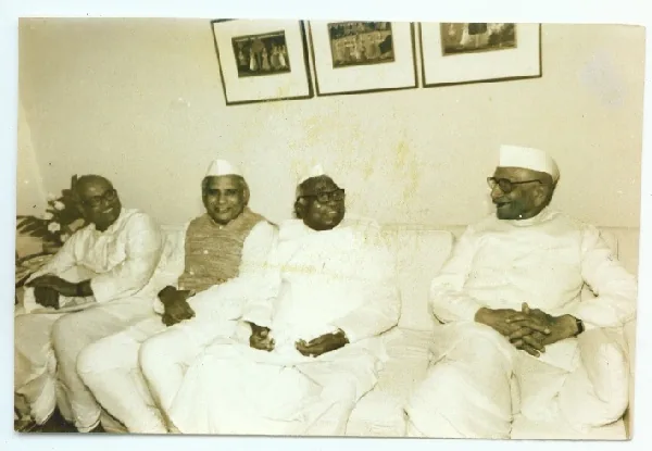 Birth of Jagjivan Ram is born: An archival photograph showing Jagjivan Ram with Morarji Desai, made before 1954. It does not depict Jagjivan Ram's birth in 1908.