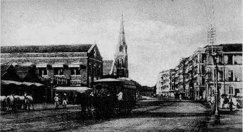 The first horse drawn carriage makes its debut in the city of Mumbai, plying on two routes: Undated historical photograph of a Bombay Tramway Company horse-drawn tram at Colaba Causeway, later archived as a GIF. Represents the mode introduced in 1874, not verified as a photo taken on the inaugural ride.