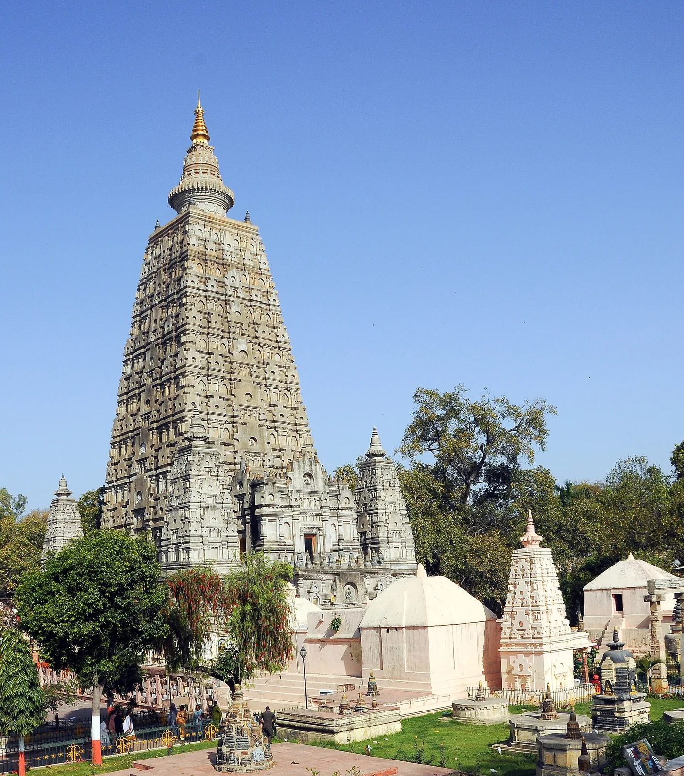 With the passage of the Bodh Gaya Temple Act by the Indian government, Mahabodhi Temple is…: 2024 view of the Mahabodhi Temple at Bodh Gaya, relevant to its later management under the 1949 Bodh Gaya Temple Act, not a 1949 photograph.