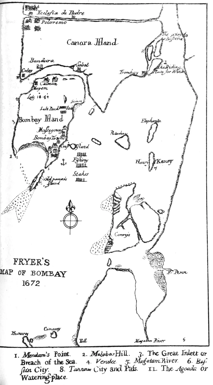 Siddi general Yadi Sakat, razes the Mazagon Fort in Mumbai: 17th-century map of Bombay dated 1672, around two decades before the 1690 Mazagon fort destruction; not a battle map or original fort depiction.