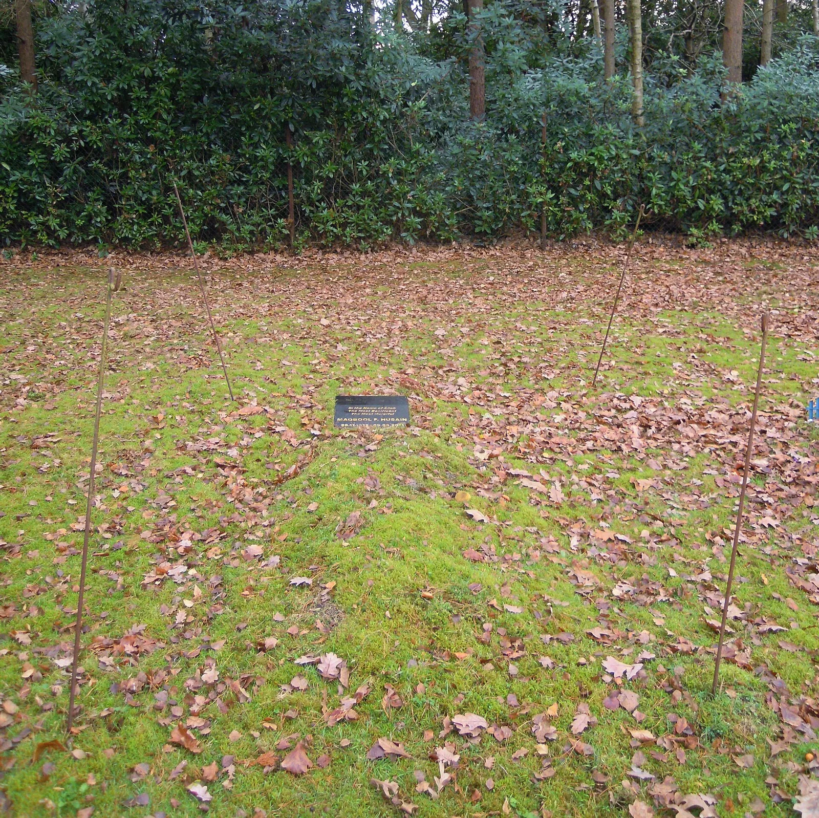 Death of M.F. Hussain: A 2016 photograph of artist M. F. Husain's grave in Brookwood Cemetery. Not a photograph of his 2011 death.