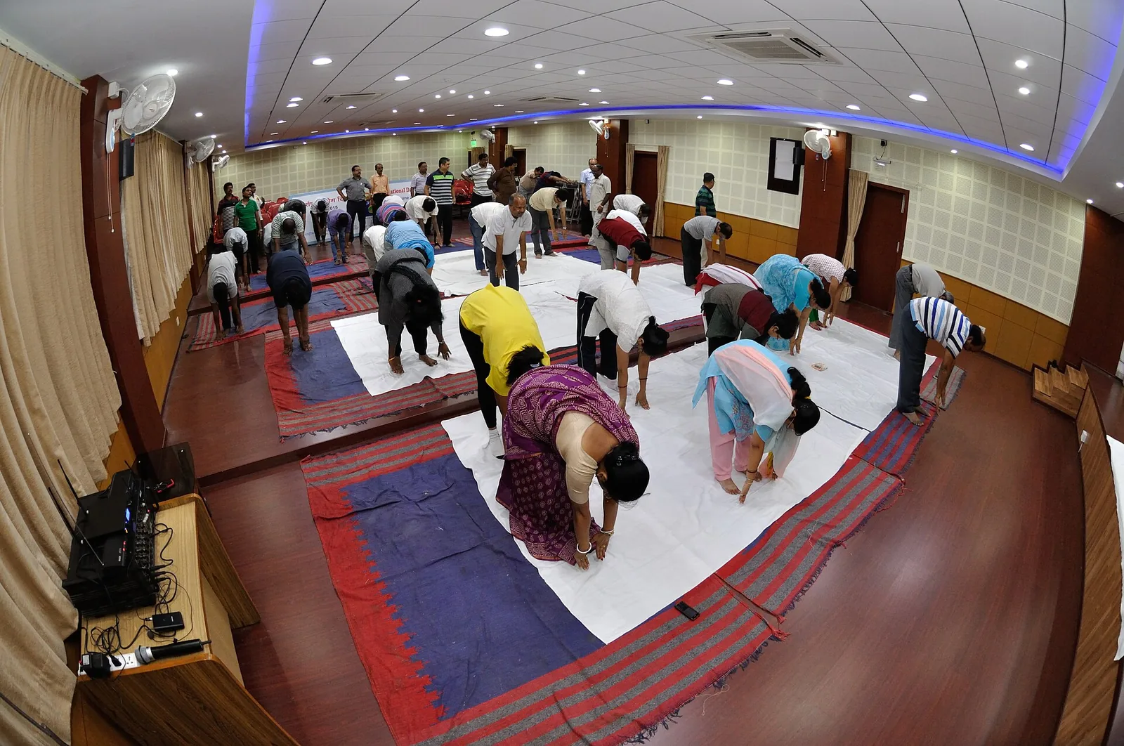 The first International Day of Yoga is observed: Yoga demonstration at the National Council of Science Museums in Kolkata on 21 June 2015, the first International Day of Yoga; a local celebration rather than the central Delhi ceremony.