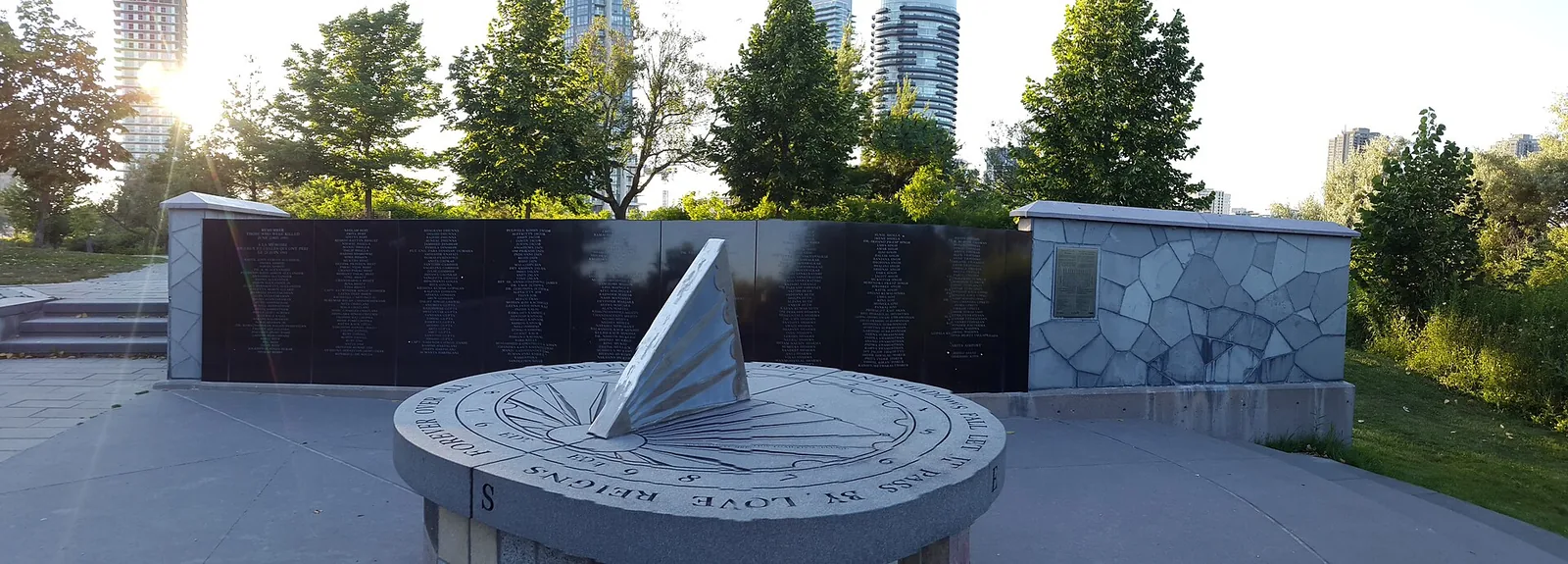 Air India Flight 182, a Boeing 747, blows up 31,000 feet (9,500 m) above the Atlantic Ocean,…: 2015 photograph of the Toronto memorial to Air India Flight 182 victims; not an image of the aircraft or the bombing in 1985.
