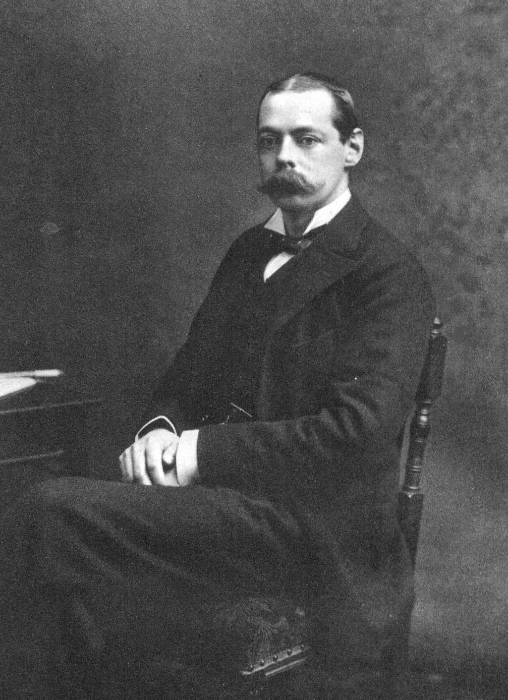 Randolph Churchill becomes Secretary of State for India: Portrait photograph of Lord Randolph Churchill taken in 1883, before his 1885 appointment as Secretary of State for India. Not the appointment ceremony.