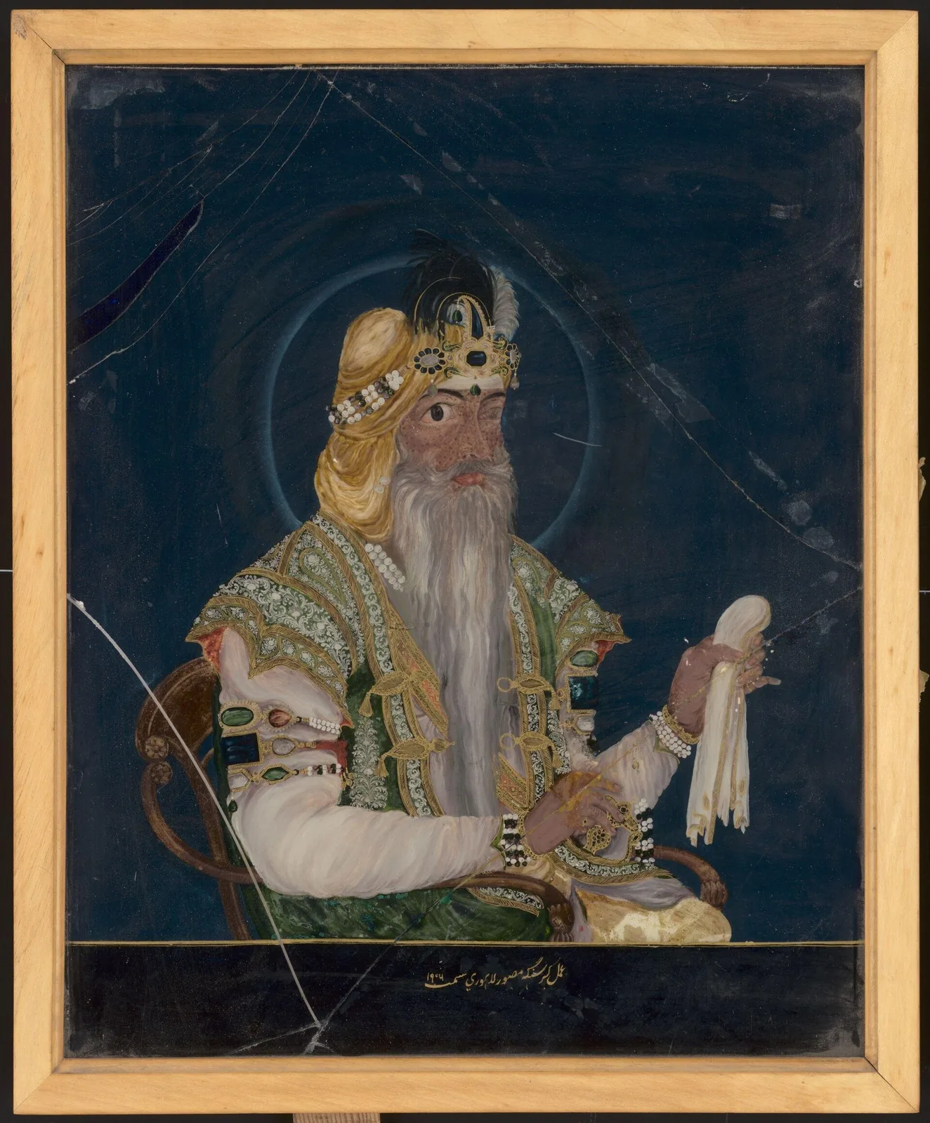 Ranjit Singh the Great conquers Lahore and becomes ruler of the Punjab: Portrait painted around 1849, fifty years after Ranjit Singh captured Lahore; interpret as an illustration, not a likeness from 1799.