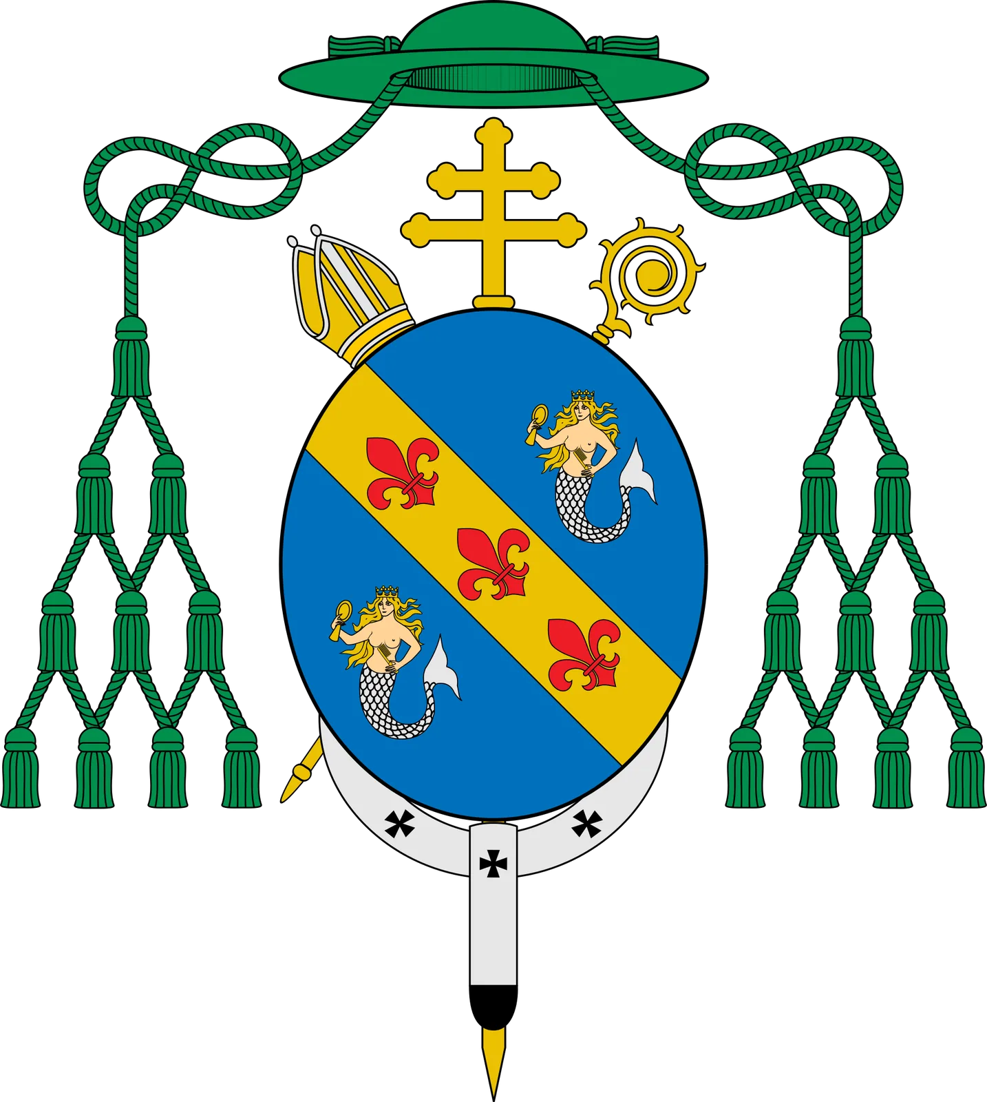 Aires de Ornelas e Vasconcelos is appointed the Archbishop of the Portuguese colonial enclave of Goa: Modern SVG reconstruction of the arms of Archbishop Aires de Ornelas e Vasconcelos of Goa, appointed in 1874; not a photograph or contemporaneous painting.