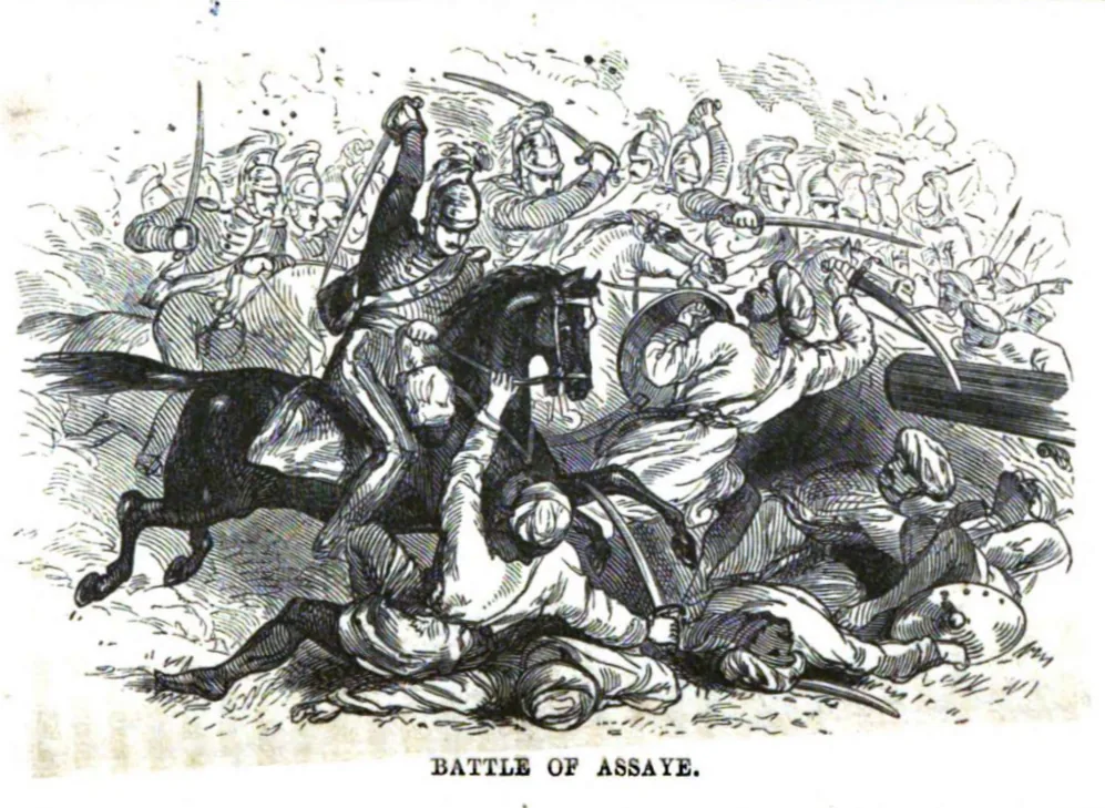 Battle of Assaye (India): Nineteenth-century historical illustration of the 1803 Battle of Assaye.