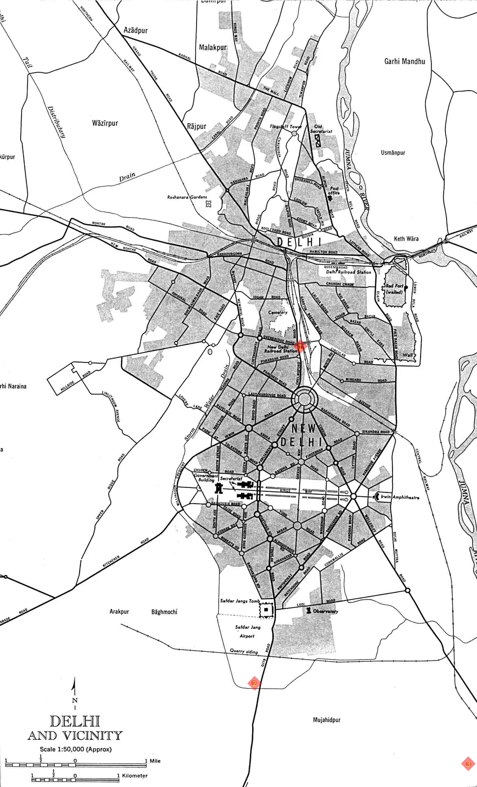At least 61 people are killed and many others wounded in 3 powerful blasts in the Indian…: Contemporaneous map showing the locations of three Delhi bombings on 29 October 2005. A location diagram, not an image of the explosions or casualties.