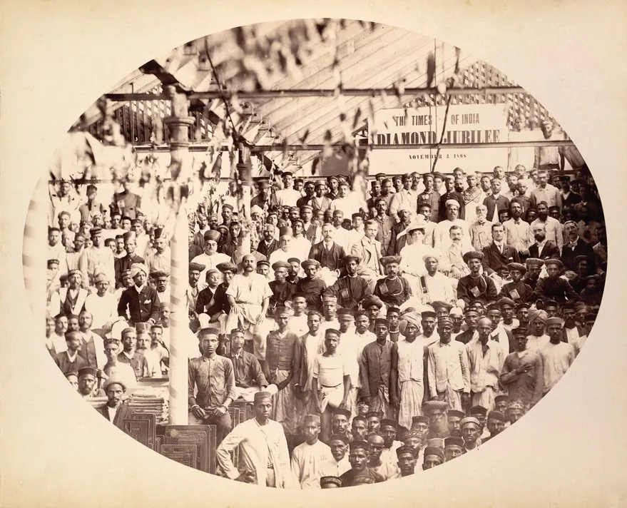 The Bombay Times and Journal of Commerce is founded (later renamed The Times of India in 1861): Group portrait taken in November 1898 for The Times of India's 60th anniversary; documents the newspaper's staff sixty years after the Bombay Times began publication on 3 November 1838, not its founding event.