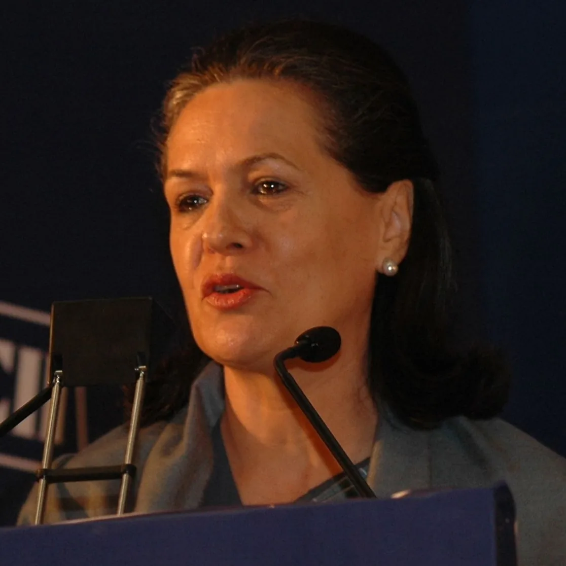 Birth of Sonia Gandhi: Sonia Gandhi photographed at the India Economic Summit in 2006. Not an image of her birth in 1946.