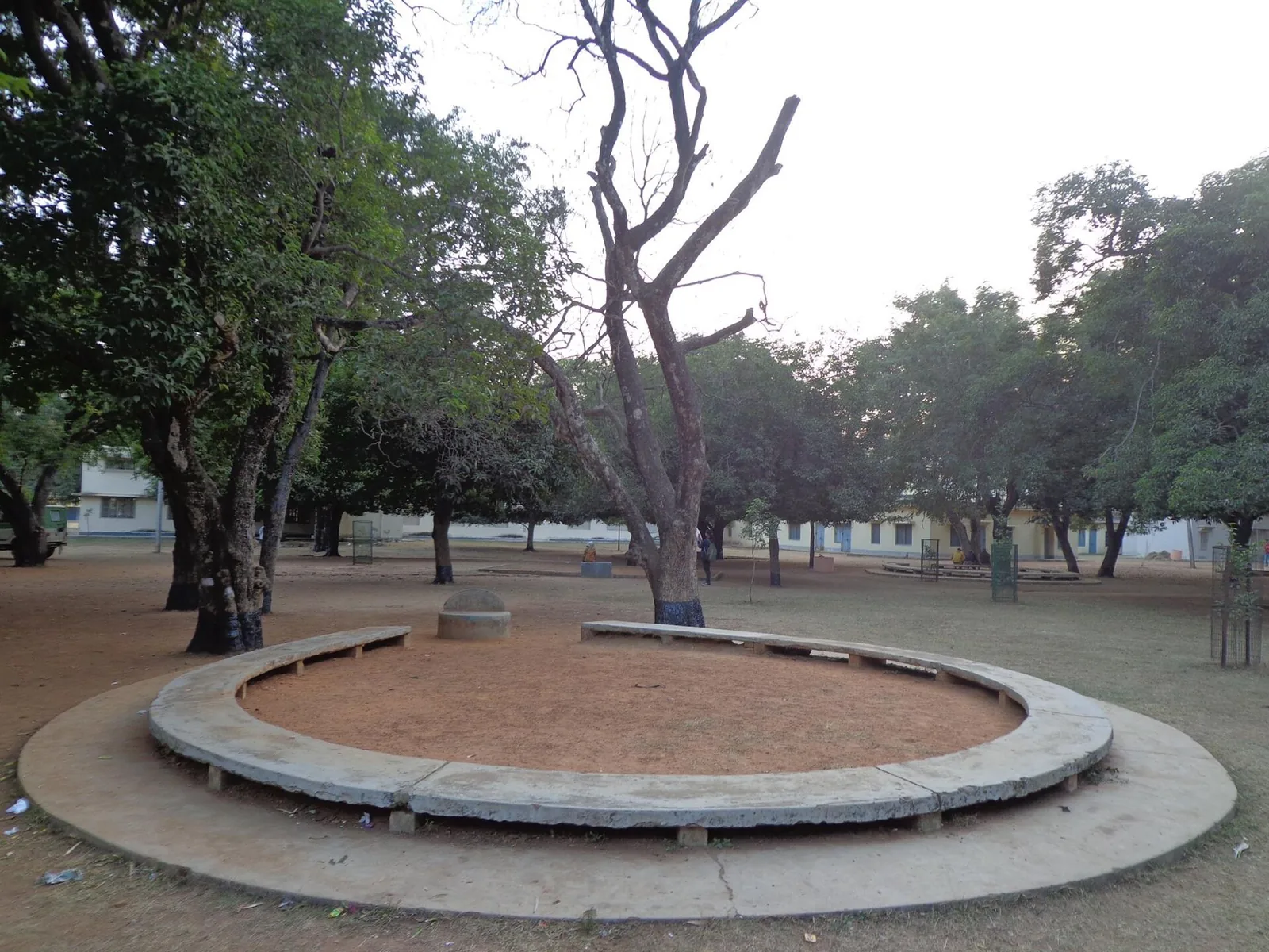 Visva-Bharati University is inaugurated in India: 2015 photograph of an open-air classroom at Visva-Bharati, associated with the university inaugurated in 1921; not an inauguration photograph.