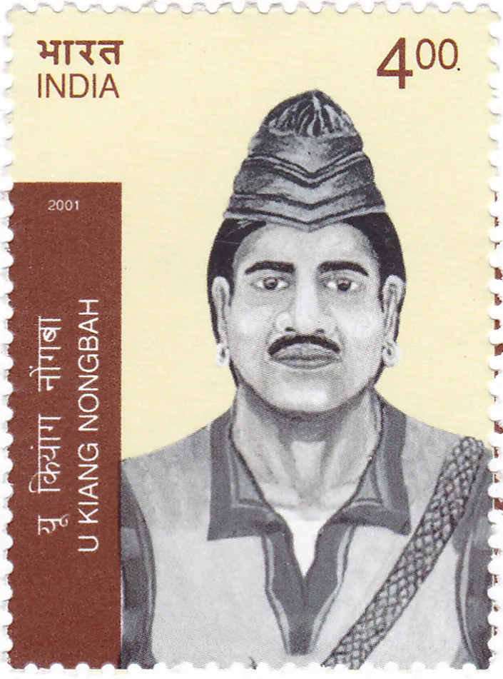U Kiang Nongbah was executed in Jowai: 2001 commemorative stamp of U Kiang Nangbah, who was executed in Jowai in December 1862. Retrospective official portrait, not an execution photograph.
