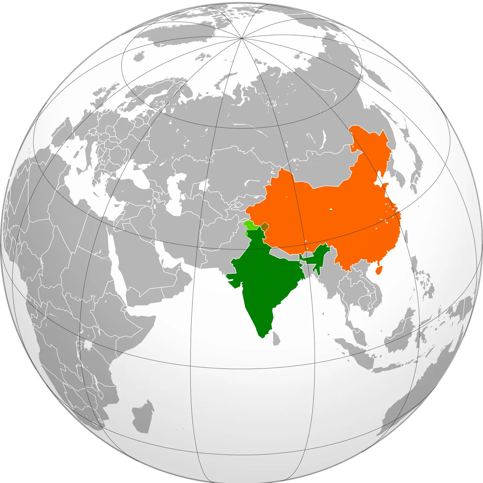 India recognizes the People's Republic of China: Modern 2020 bilateral locator map contextualizing India's 1949 recognition of the People's Republic of China. Not a diplomatic photograph or a 1949 map.